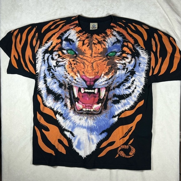 Liquid Blue Vintage Single Stitch 1992 John Connell All Over Print Tiger Lion - Picture 1 of 10